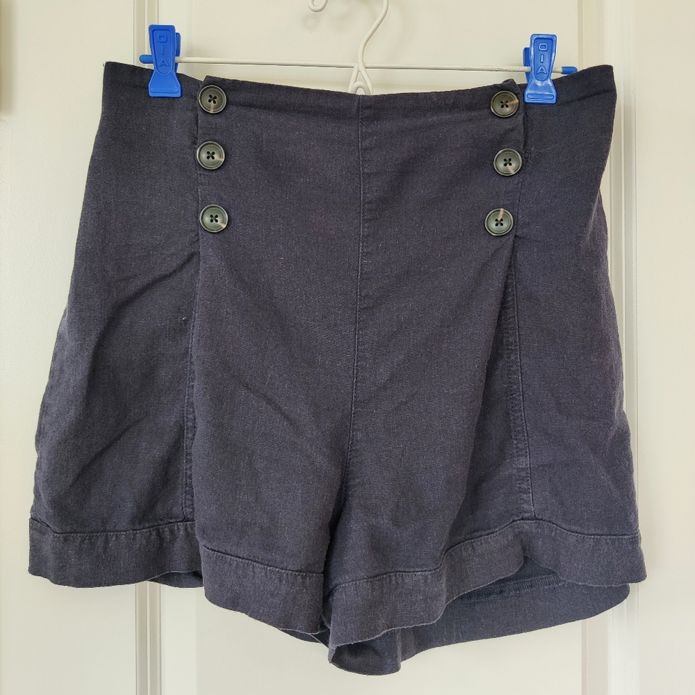 🧵CISONO High-wasted Navy LINEN Shorts